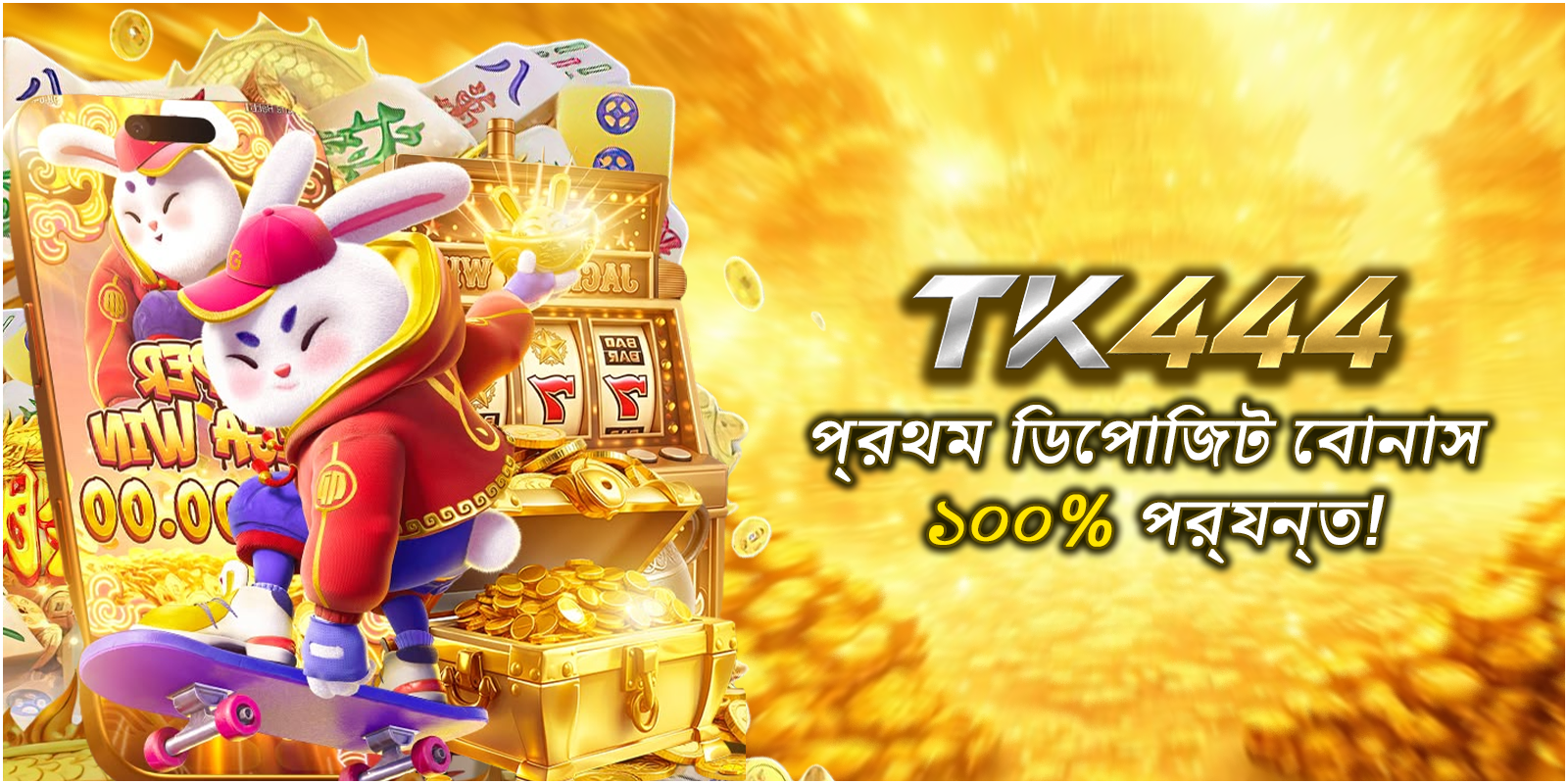 TK444 deposit promotion banner with cartoon rabbit